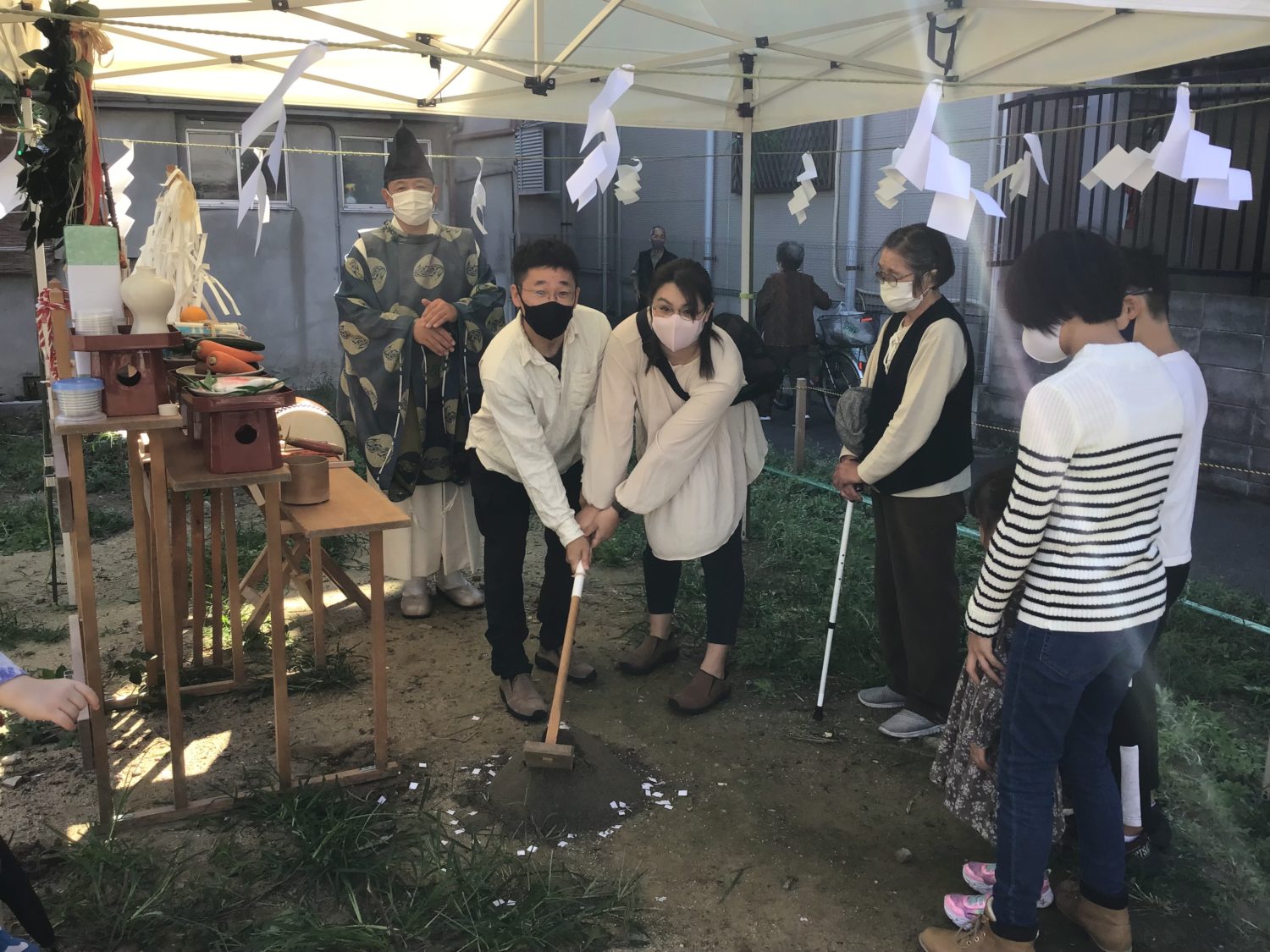 大阪で注文住宅ならアイデザインホーム 大阪府東大阪市H様邸地鎮祭 アイデザインホームの現場リポート 大阪の注文住宅 大阪府東大阪市の注文住宅 地鎮祭の様子