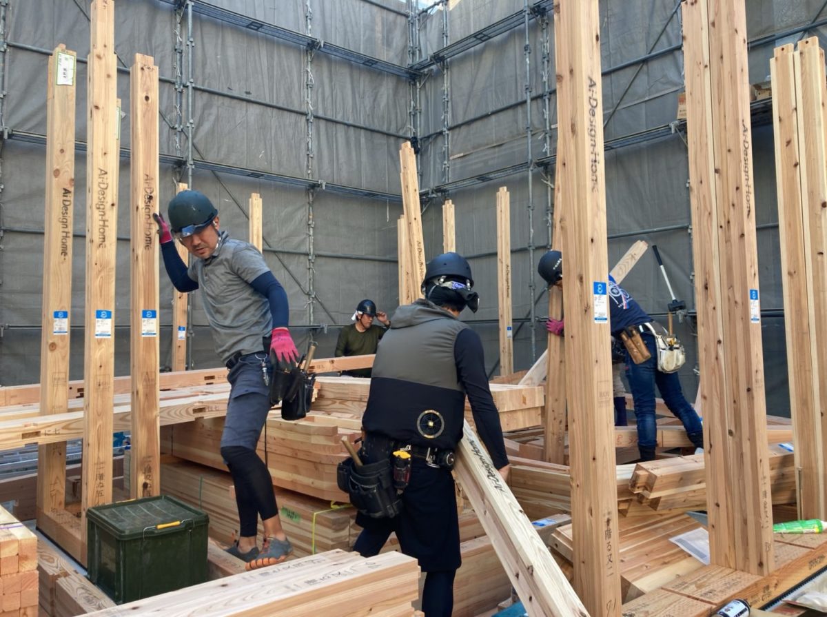 アイデザインホームの現場リポート 広島の注文住宅 広島市南区の注文住宅 上棟の様子 3F建ての注文住宅