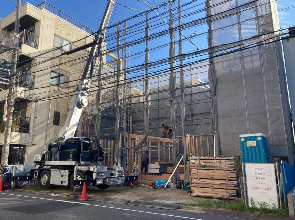 アイデザインホームの現場リポート 広島の注文住宅 広島市南区の注文住宅 上棟の様子 3F建ての注文住宅