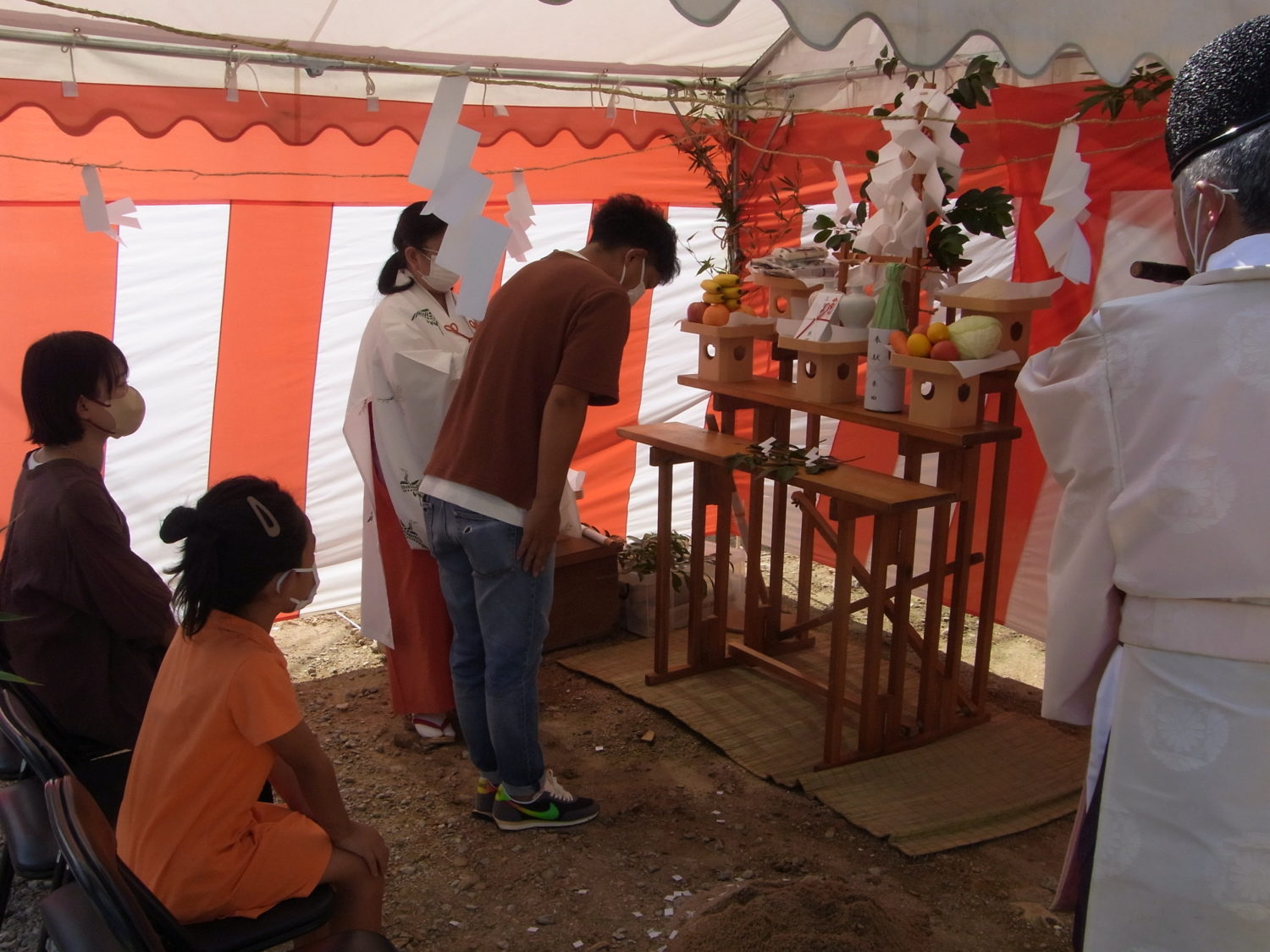広島で注文住宅ならアイデザインホーム　広島市安芸区阿戸町H様邸地鎮祭　アイデザインホームの現場リポート　広島の注文住宅　広島市安芸区の注文住宅　地鎮祭の様子