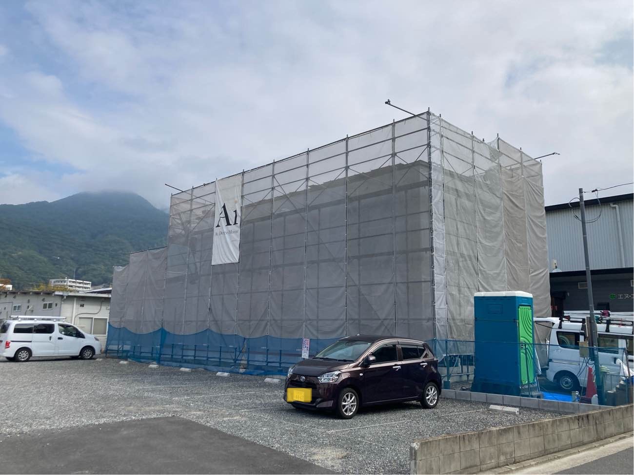 広島で注文住宅ならアイデザインホーム｜上棟の現場リポート｜上棟終わりの養生された建物全体