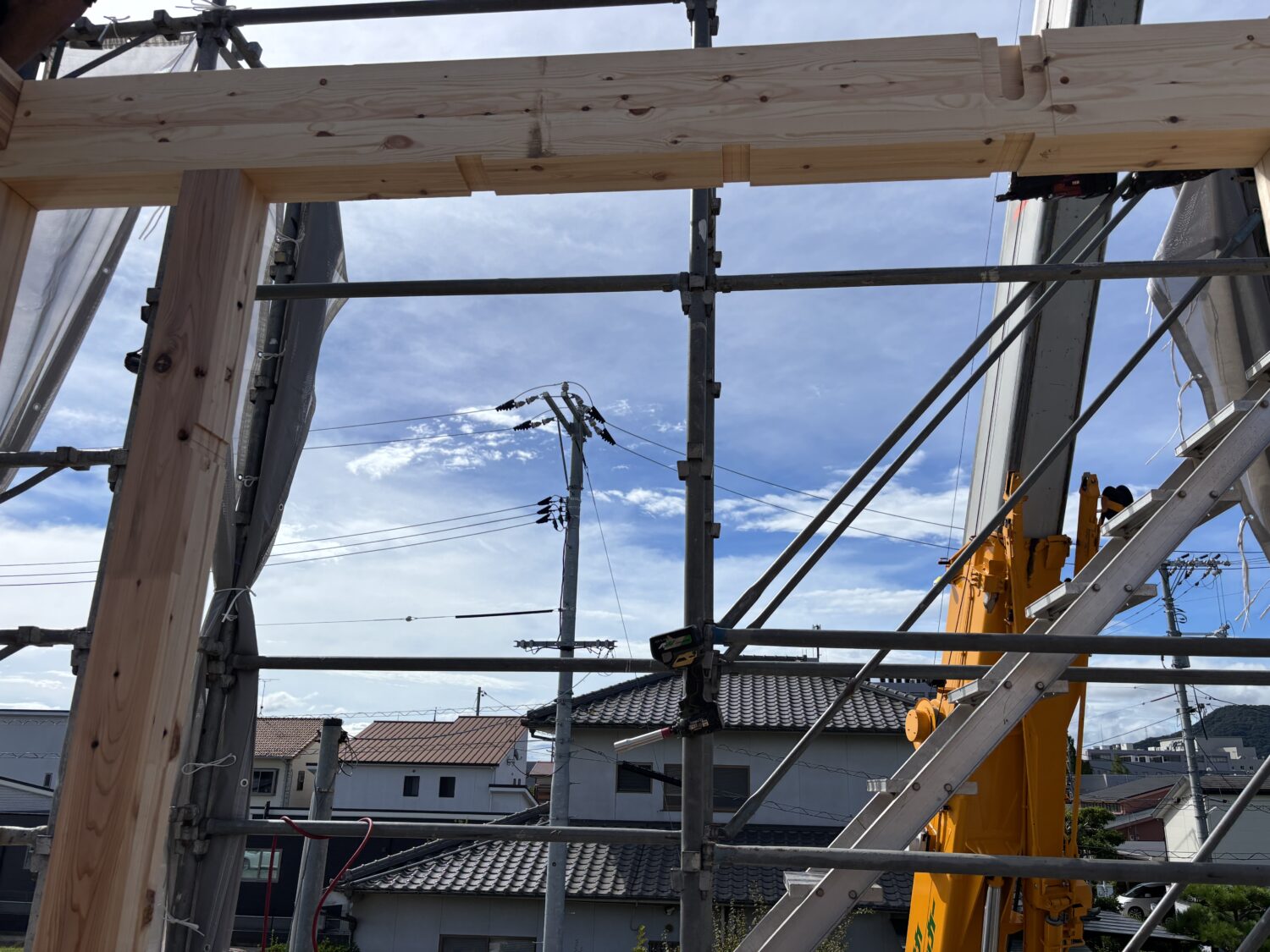 広島で注文住宅ならアイデザインホーム|上棟の現場リポート|梁組をした様子