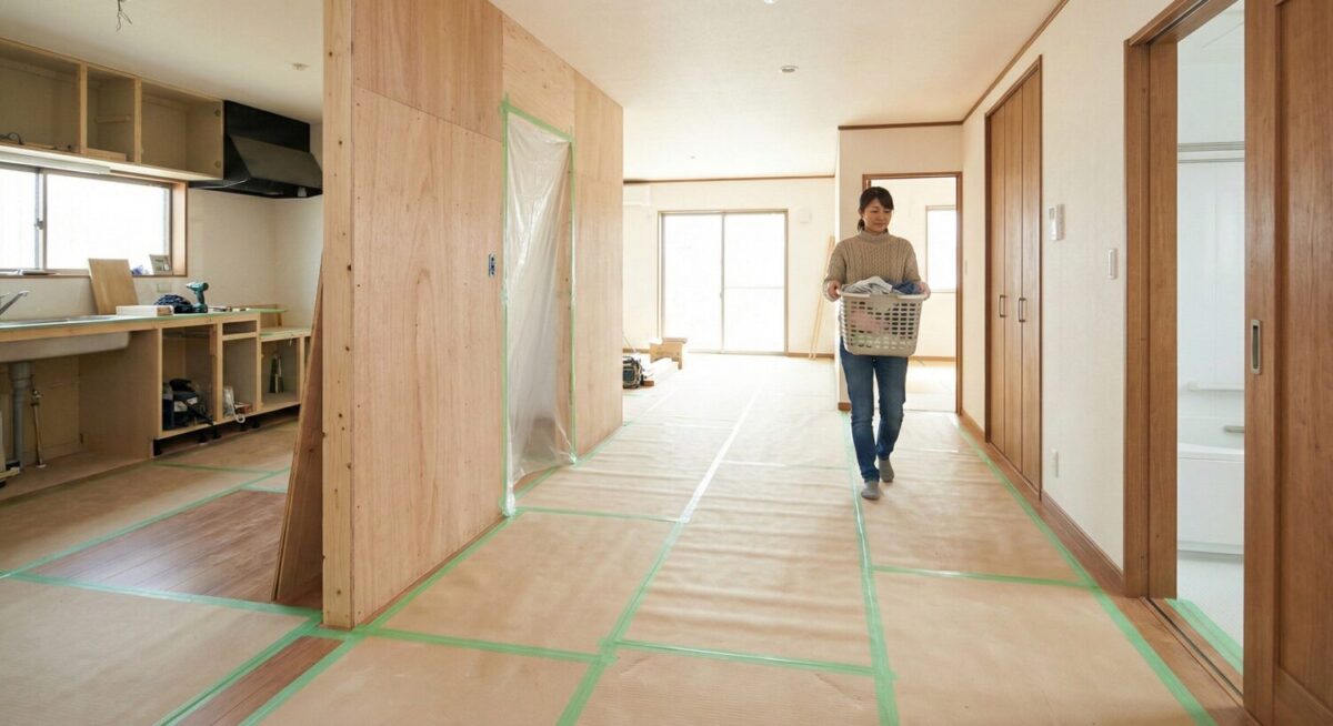 広島のリフォーム・リノベーションはアイデザインホーム|「リフォーム中ってどう暮らす?
工事中の“暮らしの動き”が心配」
という”住みながらリフォーム”
のストレスと考え方