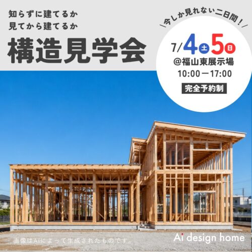 福山の注文住宅はアイデザインホーム｜福山東展示場で構造見学会を開催します